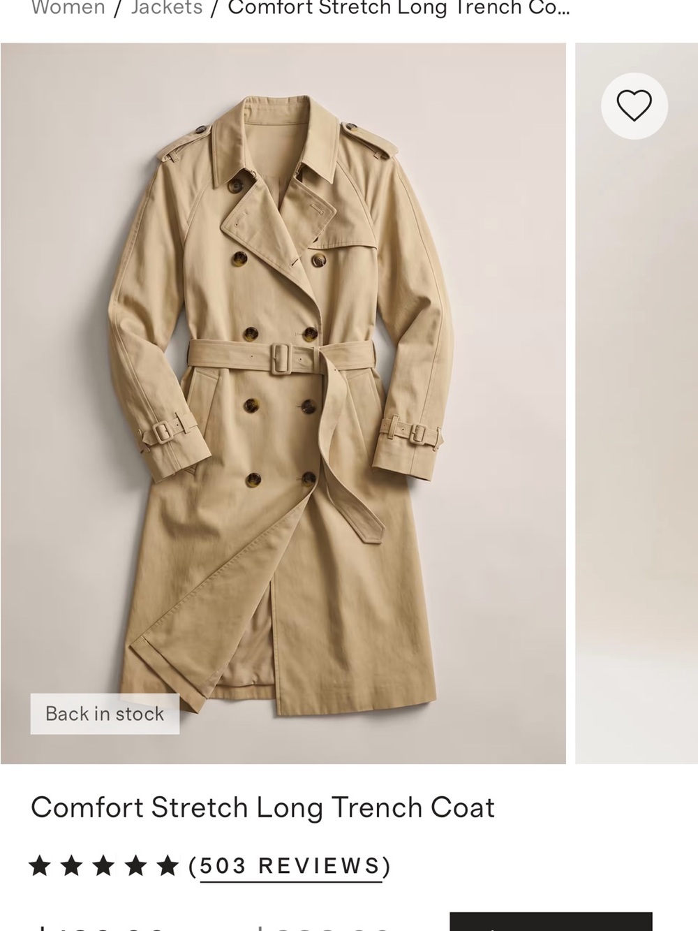 Quince Beige Double-Breasted Trench Coat with Belt - Picture 5 of 8